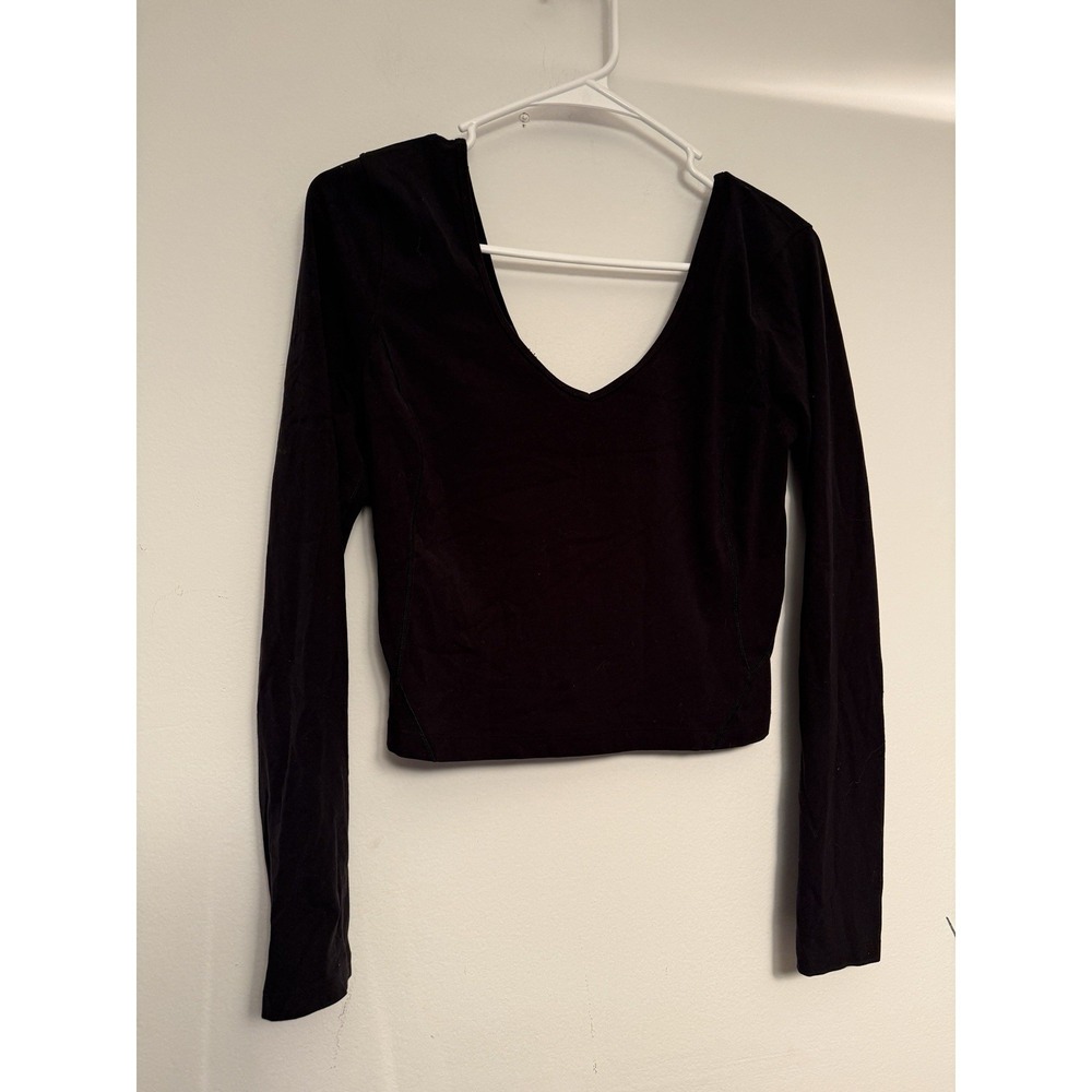 Lululemon‎ Size 8 Black Long Sleeve Align Top Cropped Scoop Neck Workout Nulu
